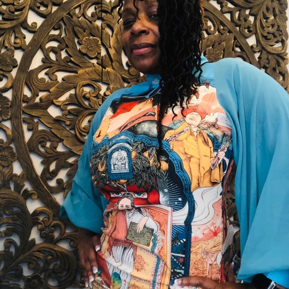 STARRY KIMONO SHEATH  DRESS BALLOON SLEEVES - Picture 3 of 5